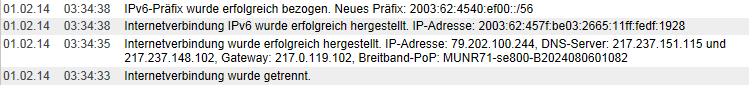 Fritzbox-Protokoll mit IPv4 und IPv6 von der Telekom